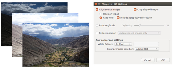 Screenshot Merge to HDR Options Photomatix for Linux