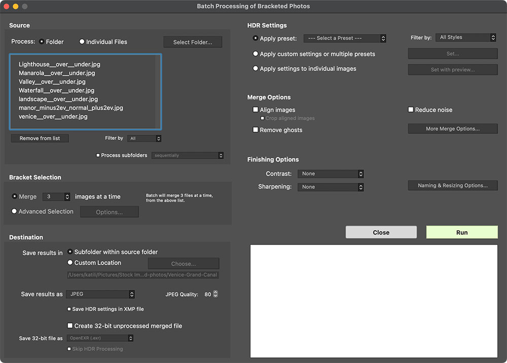 How to process multiple image panoramas shot for HDR.